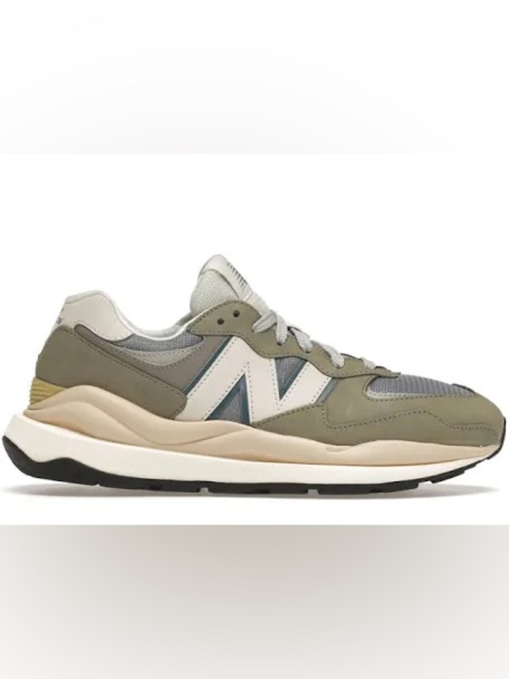New Balance Men’s Olive Green and Cream Retro-Style Sneaker